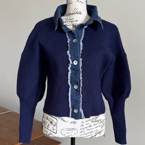 Commense Navy Cardigan with Denim Accents